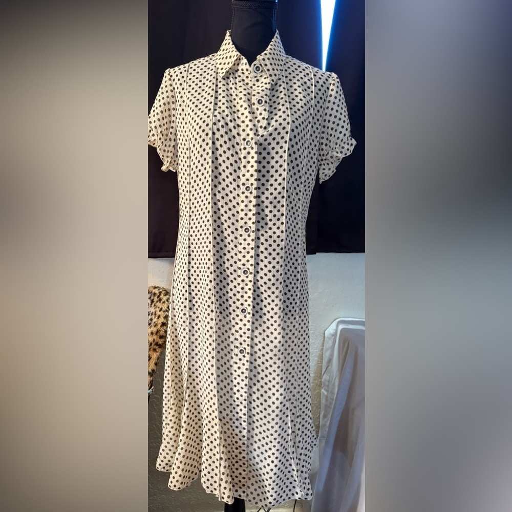 Sandra Darren Cream and Black Polka Dot Dress - Picture 2 of 10